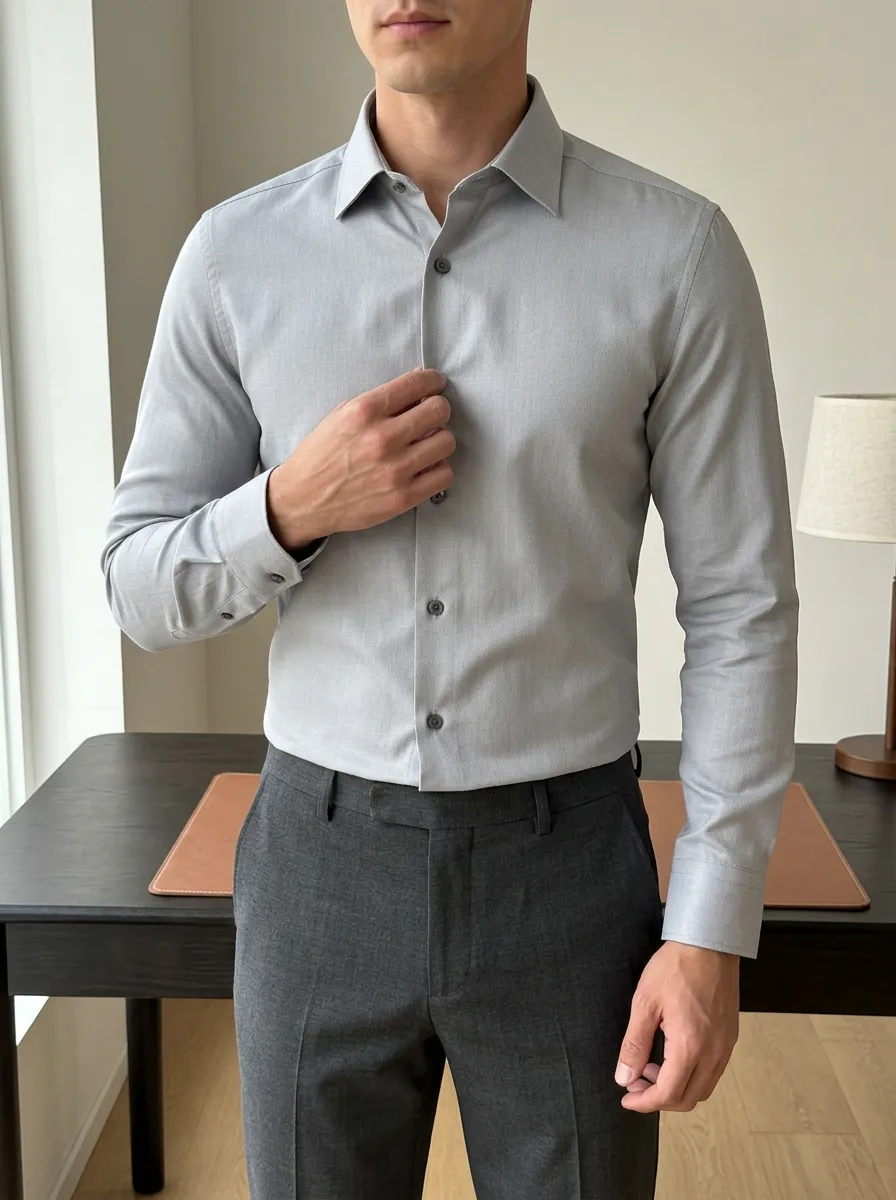 Men's Minimal Solid Chest Pocket Long Sleeve Slim Fit Shirt