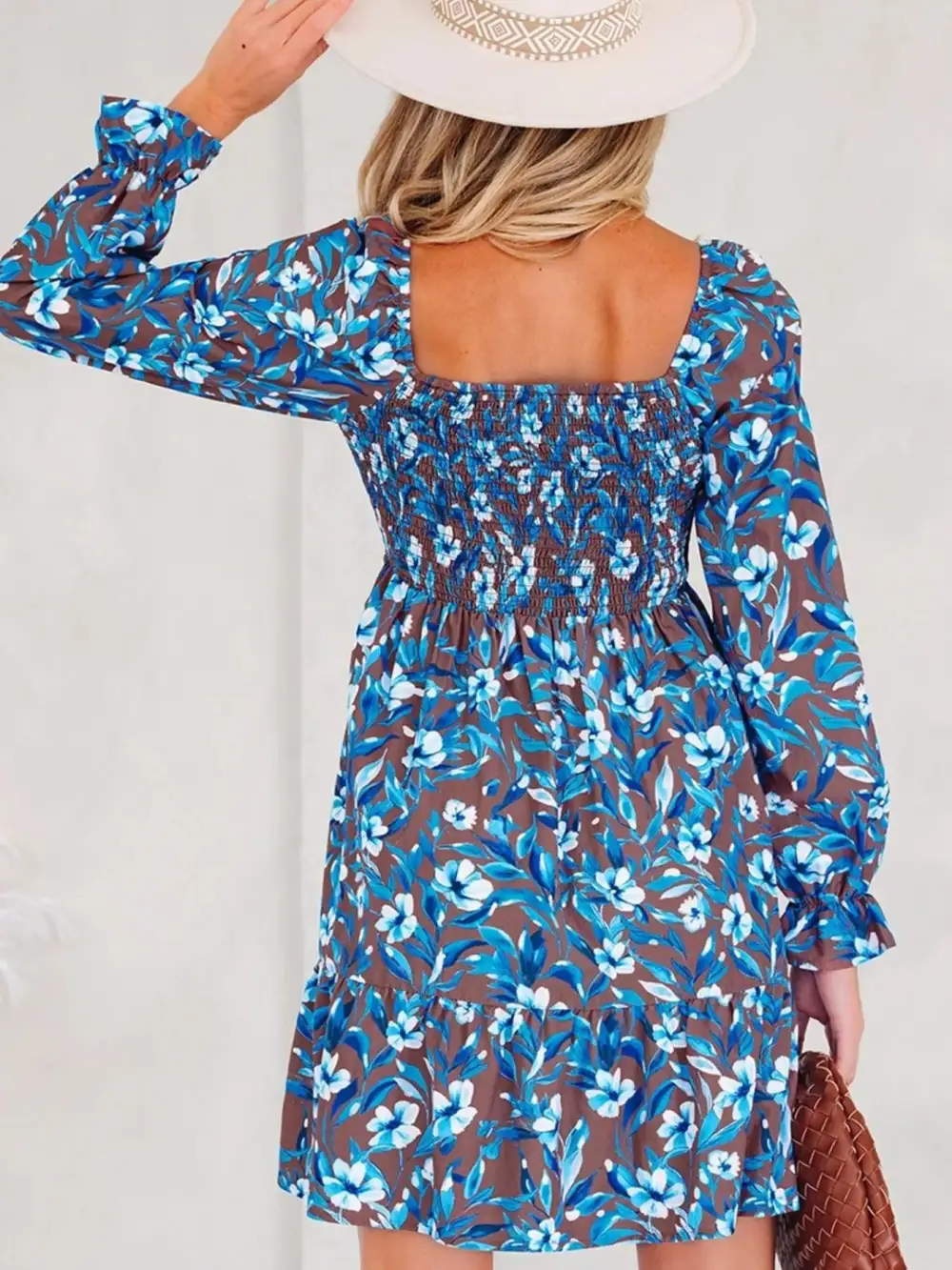 Layered Detail Floral Ruffle Smocked Dress