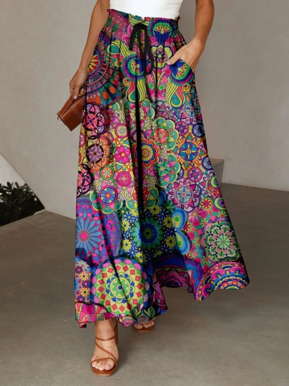 Practical Printed Drawstring Skirt