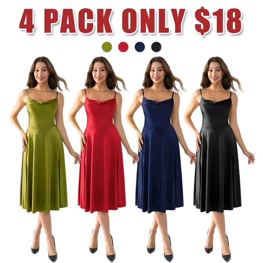 Satin Midi Slip Dress with Cowl Neck and Flared Hem