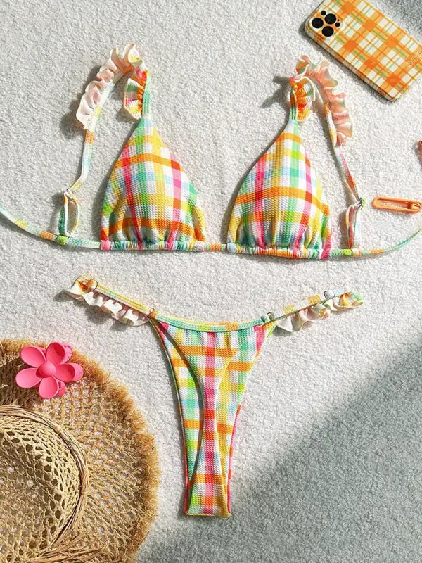 Checkered Lace Bikini Swim Set