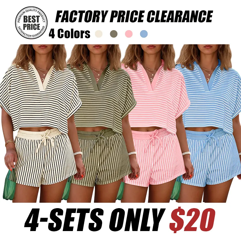 Women's striped two-piece short-sleeved suit——1 for as low as $1.5