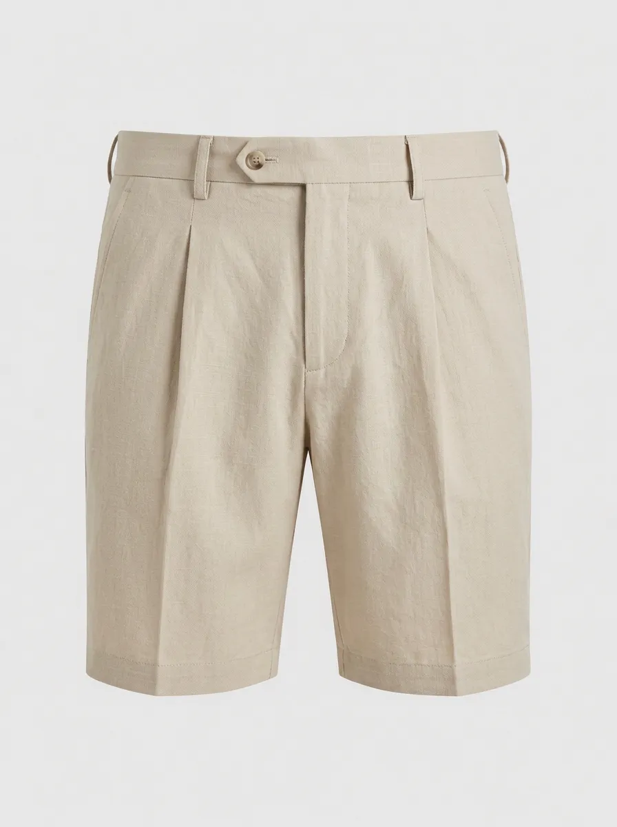 Men's Casual Summer Beige Pleated Linen Shorts