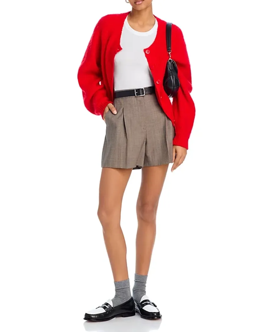 Drop Shoulders Crewneck Button Front Cardigan