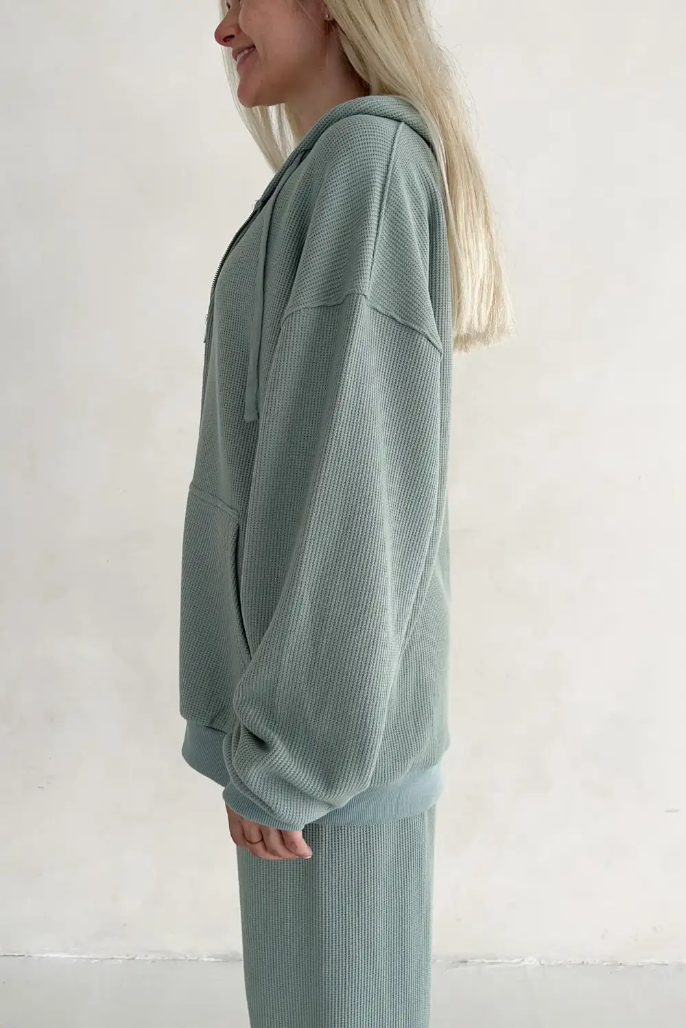 Layered Waffle Knit Hoodie