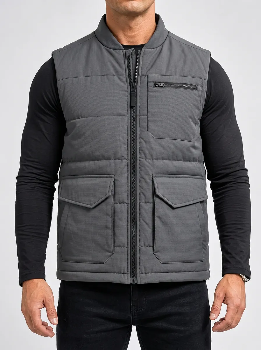 Cushioned Look Tactical-Inspired Men's Sleeveless Utility Jacket