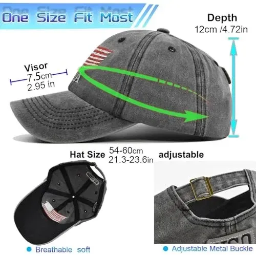 Women Men Baseball Cap Patriotic USA hat Men Medium American Flag Hat