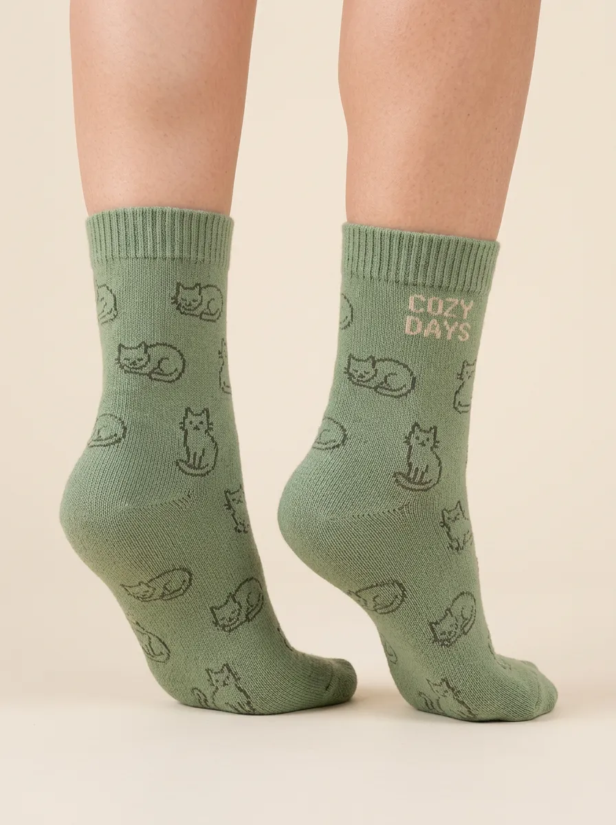 Clean-Line Cat-Motif Casual Socks