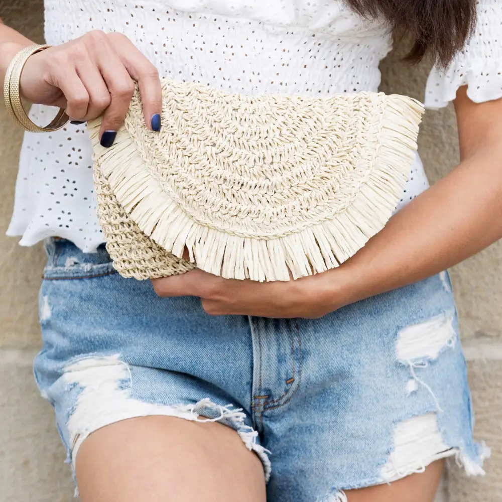 Frayed Foldover Clutch Bag