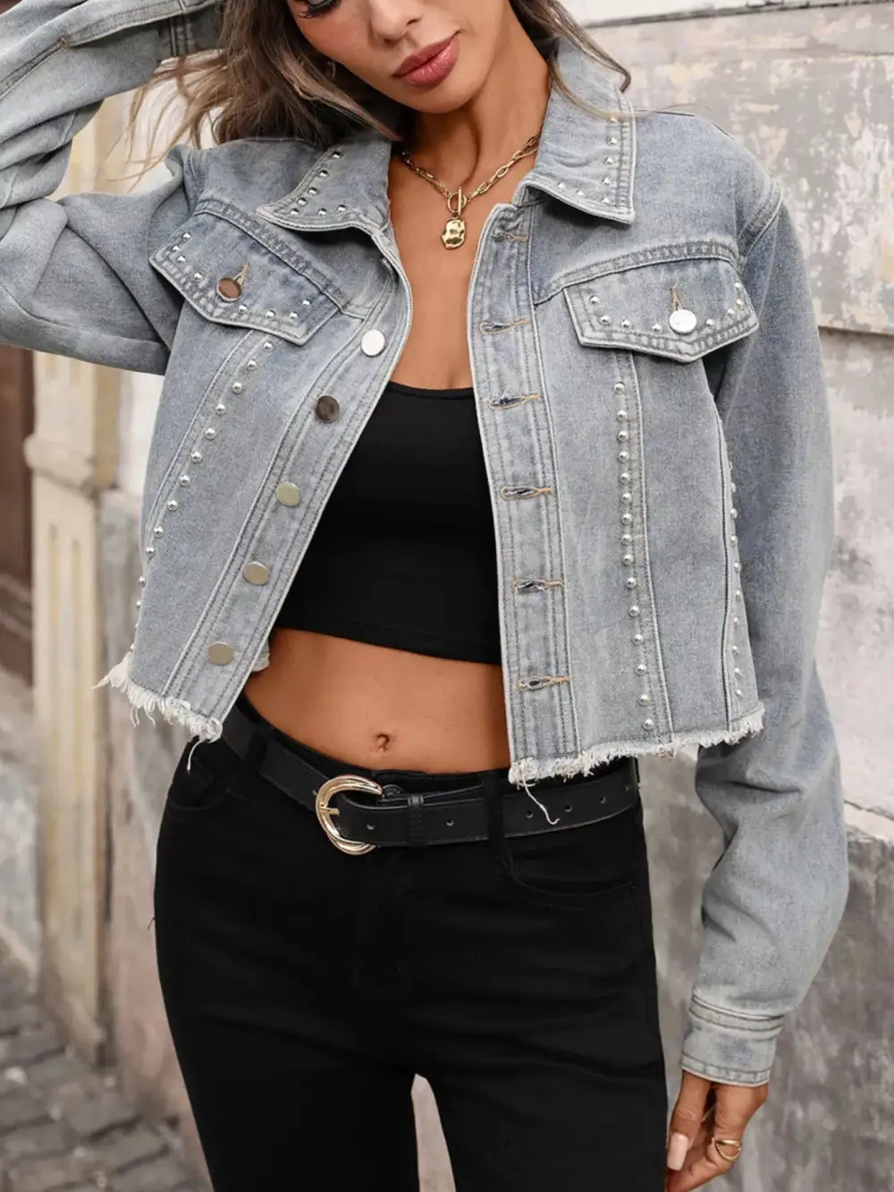 Studded Raw Hem Jacket