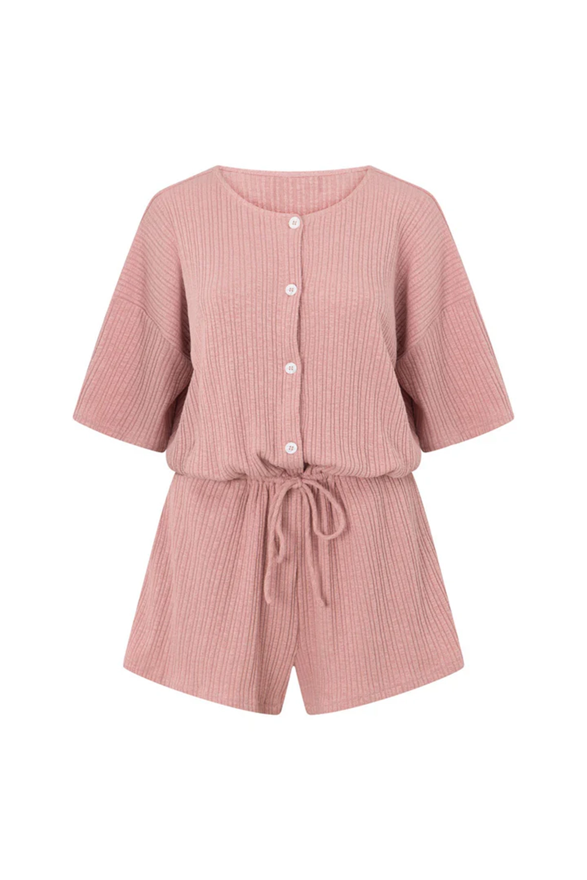 Short Sleeve Pin Stripe Drawstring Romper