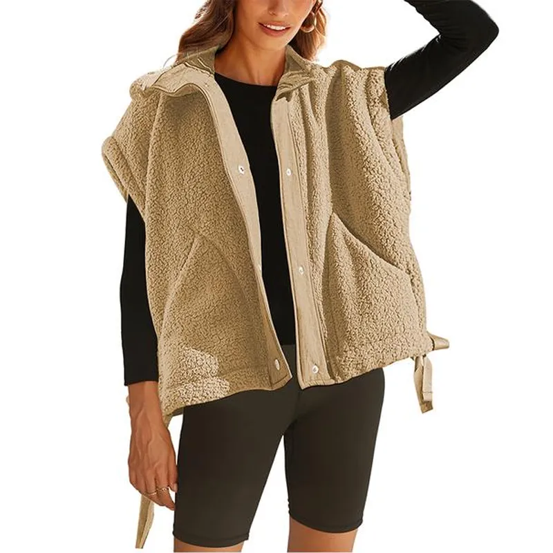 8 Pick Tanming Women'S Warm Sherpa Fleece Vest Casual Cozy Sleeveless Button Down Sherpa Jacket Outerwear With Pockets FallFreshness Womenswear Basic