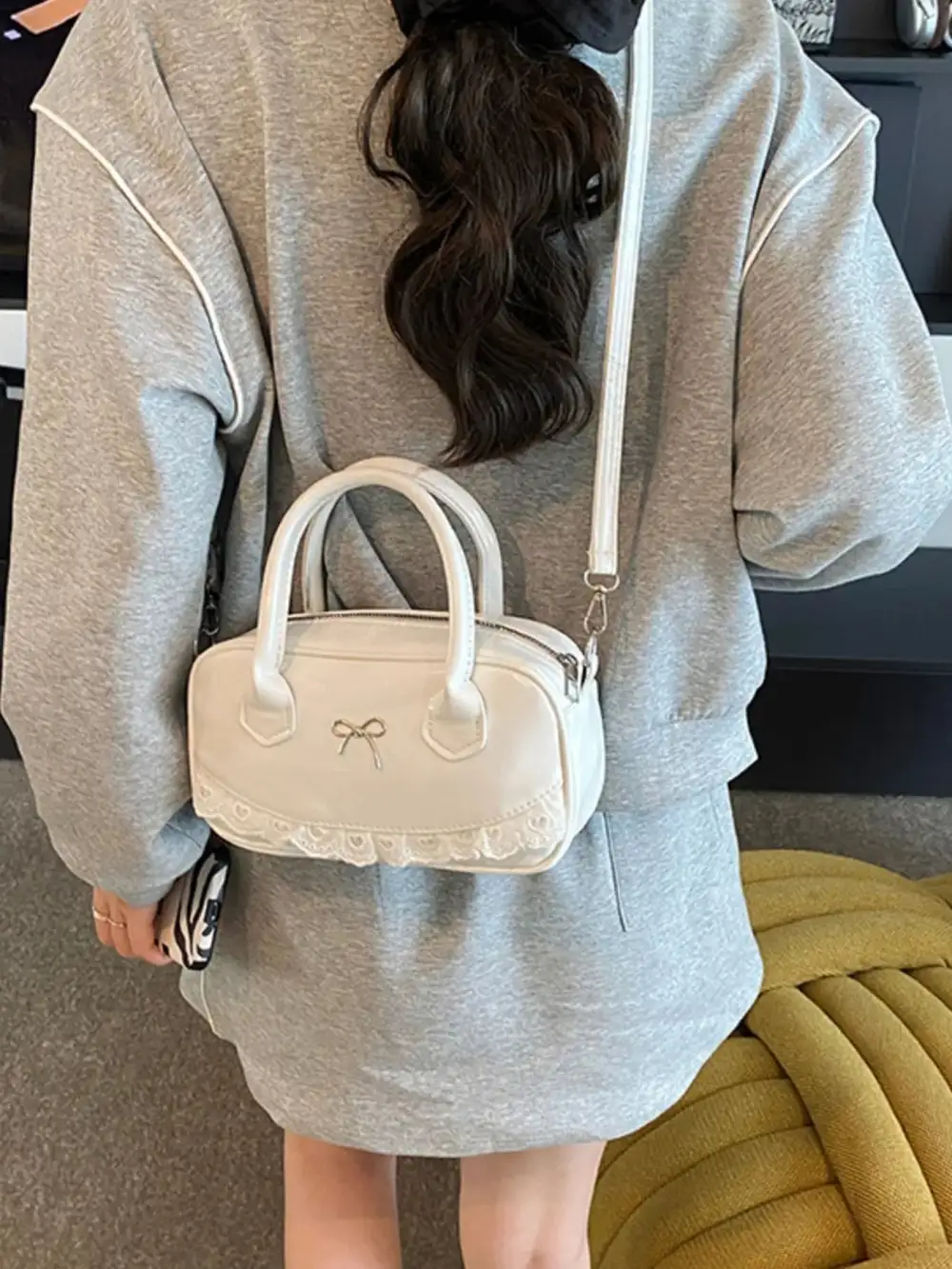 Lace Bow Accent Crossbody Bag