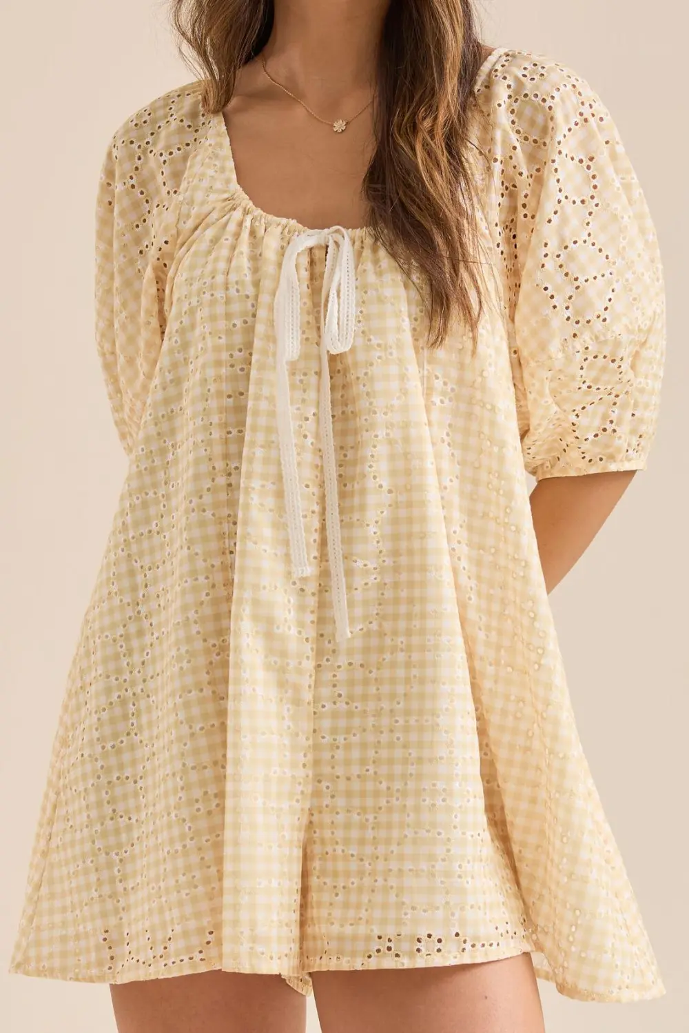 Crew Neck Gingham Romper