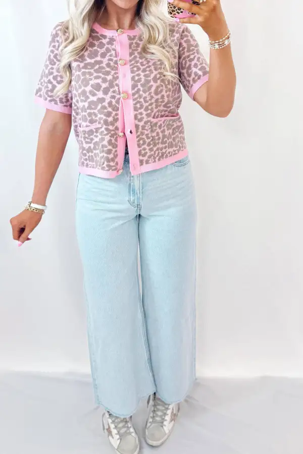 Leopard Buttoned Sleeve Cardigan