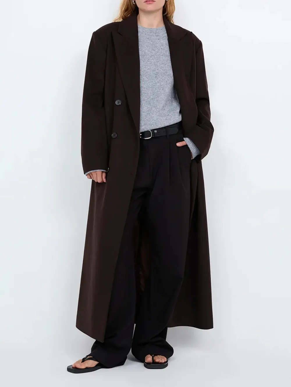 Casual Style Long Sleeve Coat Chocolate