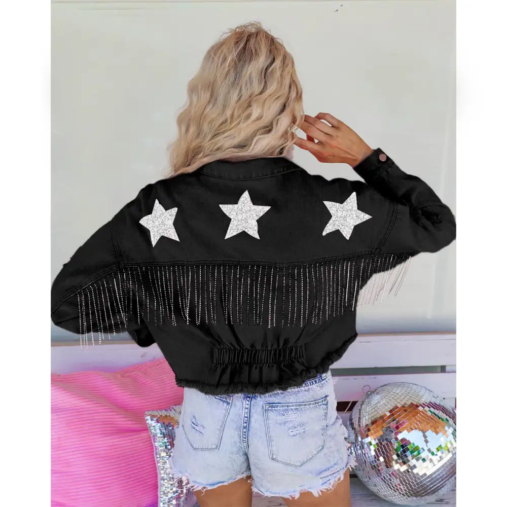 Fringed Denim Casual Outerwear Jacket