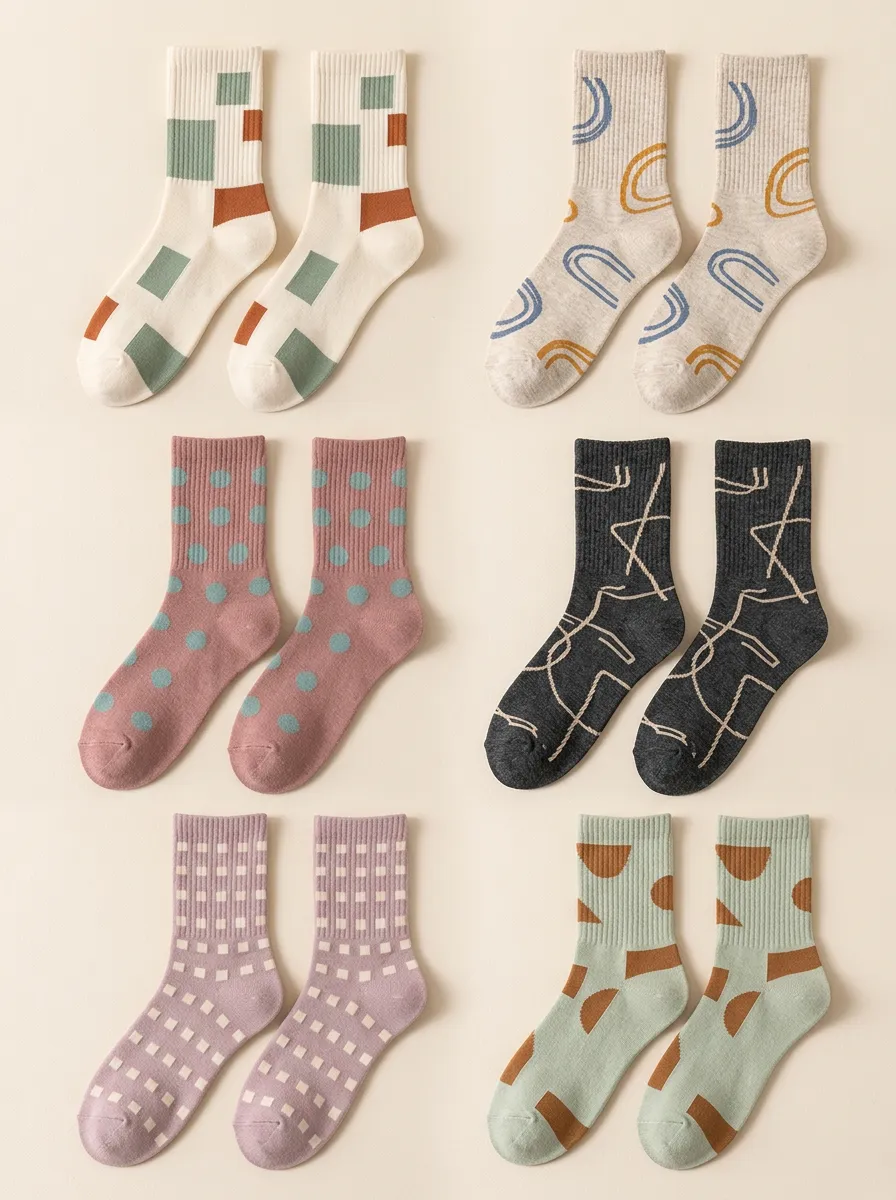 Women's Geometric Abstract Graphic Crew Socks Six Pair Set