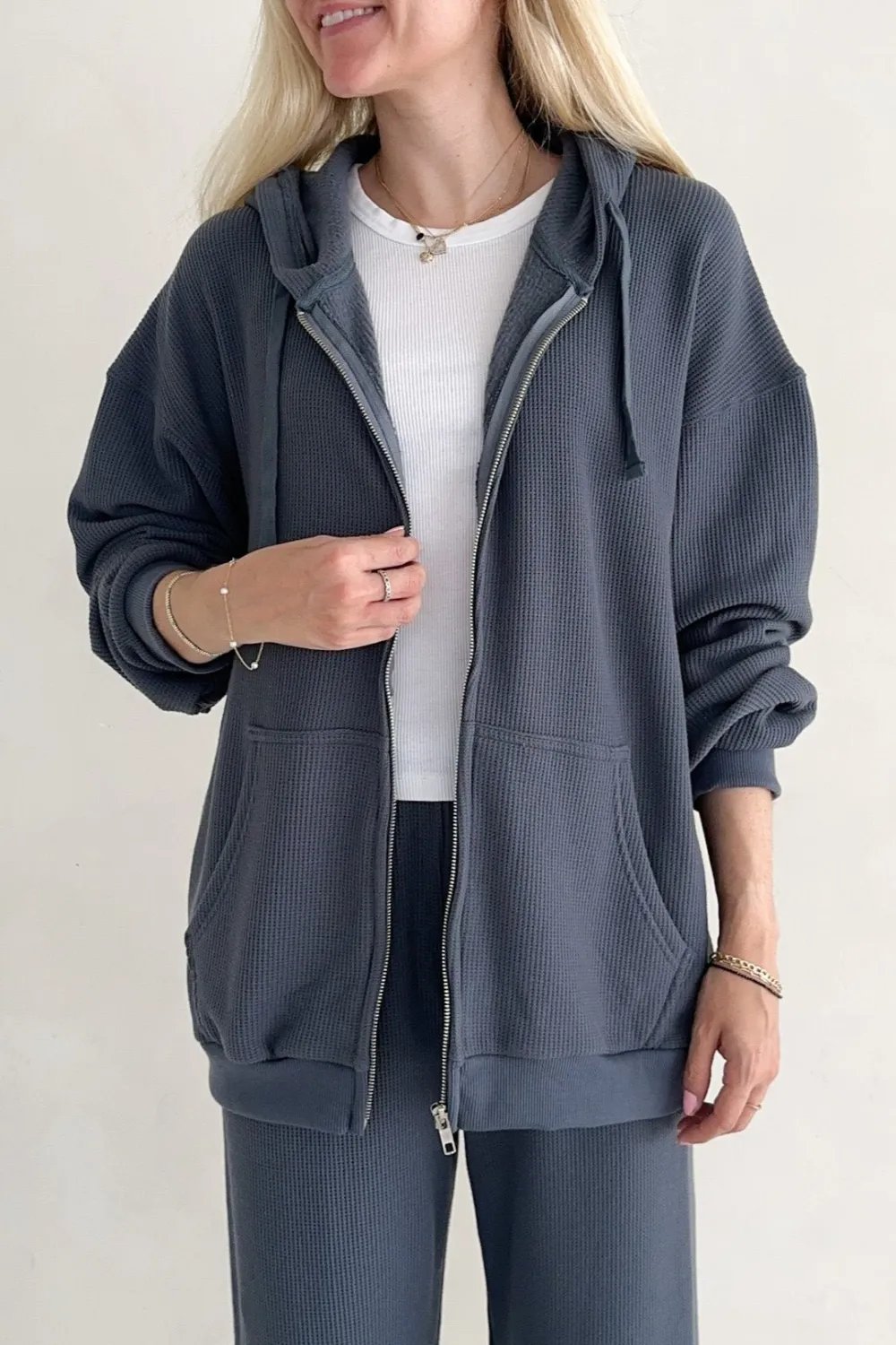 Flowy Waffle Knit Hoodie