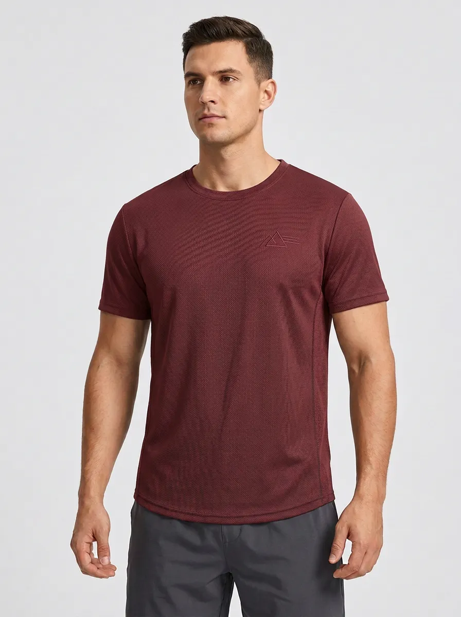 Men's Performance Mountain Athletic Textured Sport Crewneck T-Shirt