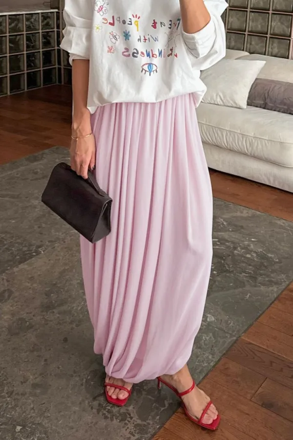 Smooth Chiffon Ruched Maxi Skirt