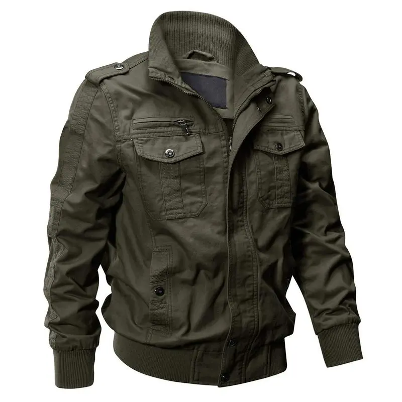 Men's Cotton Jacket Full Zip Lightweight Cargo Work Casual Jacket Outwear Coat Menswear Tops Underwear Human Long Sleeve Beige Plain