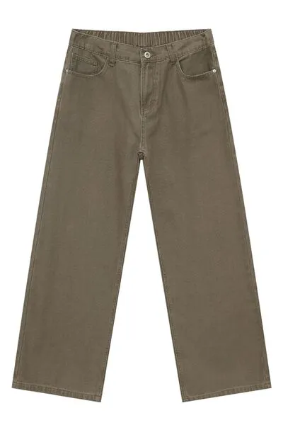 Refined Washed Elastic-Waist Stretch Straight Leg Jeans