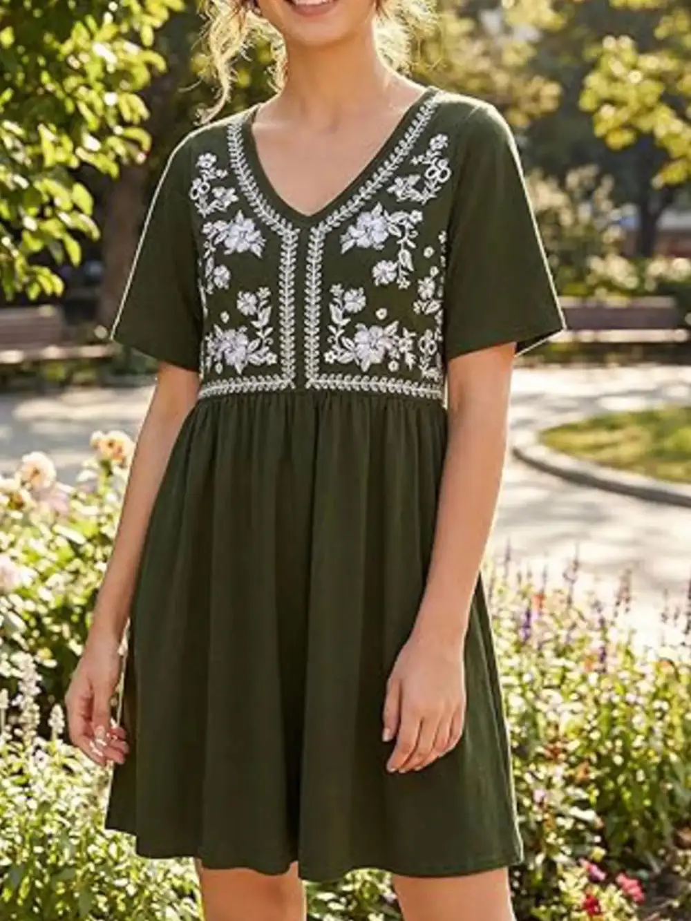 Floral V Neck Mini Dress