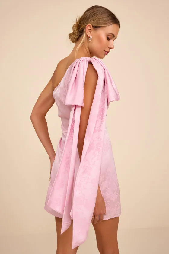 Jayda Navy Satin Jacquard One-Shoulder Sash Mini Dress