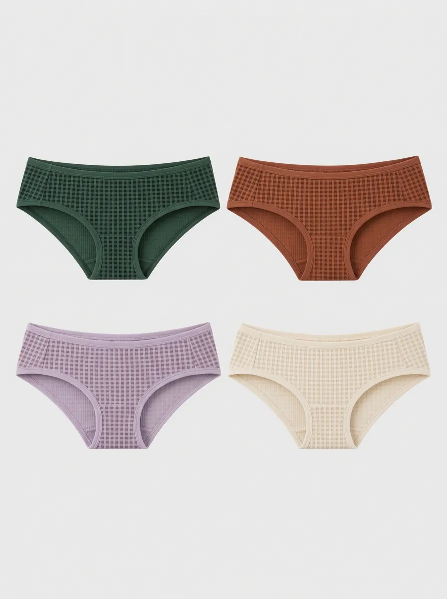 Women's Multicolor Gingham Patterned Ribbed Bikini Briefs 4-Pack