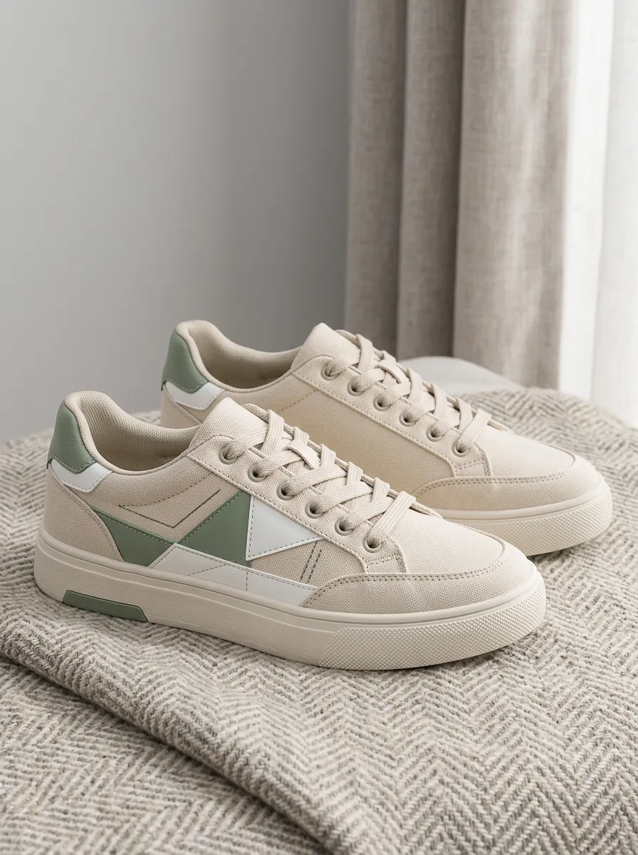 Women's Casual Minimalist Sage Green Geometric Printed Sneakers