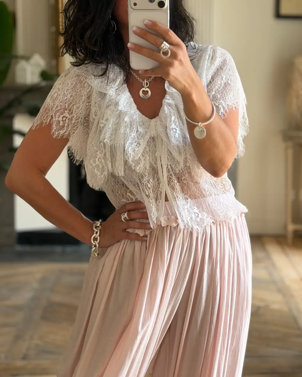 Cotton Lace-Trim Blouse