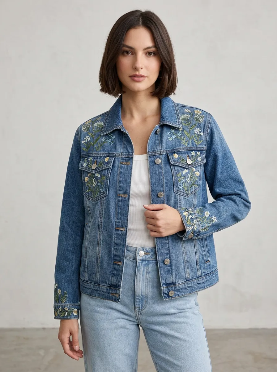 Women's Willow Floral Embroidered Denim Jacket