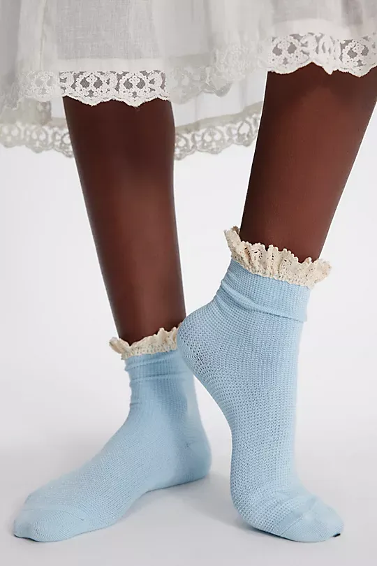Waffle Knit Ankle Socks Purple
