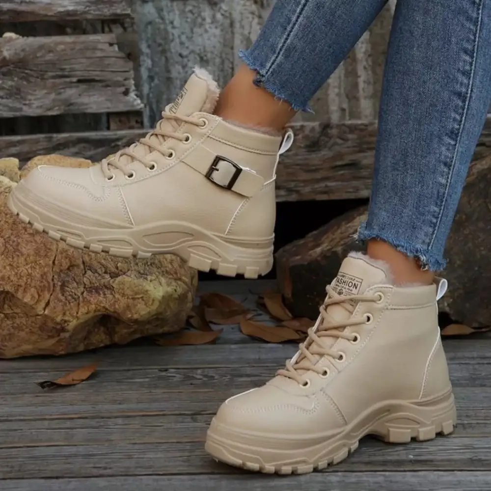 Warm Lined Ankle Boots with Buckle Detail