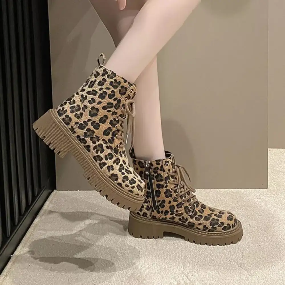 Animal Print Lace Up Ankle Boots