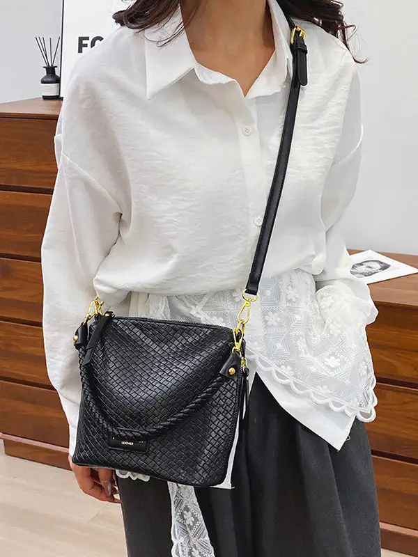 Woven Zip-Top Crossbody Bag