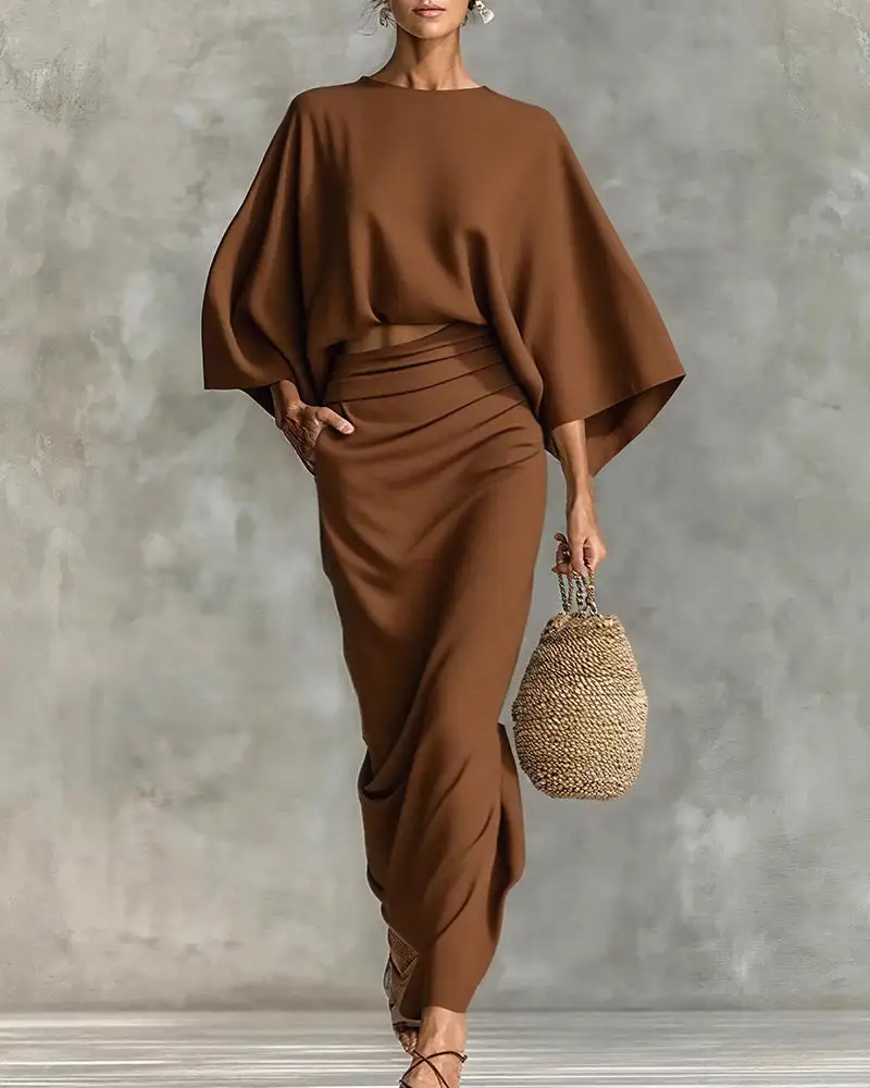 Effortless Elegance Two-Piece Draped Maxi Skirt Set