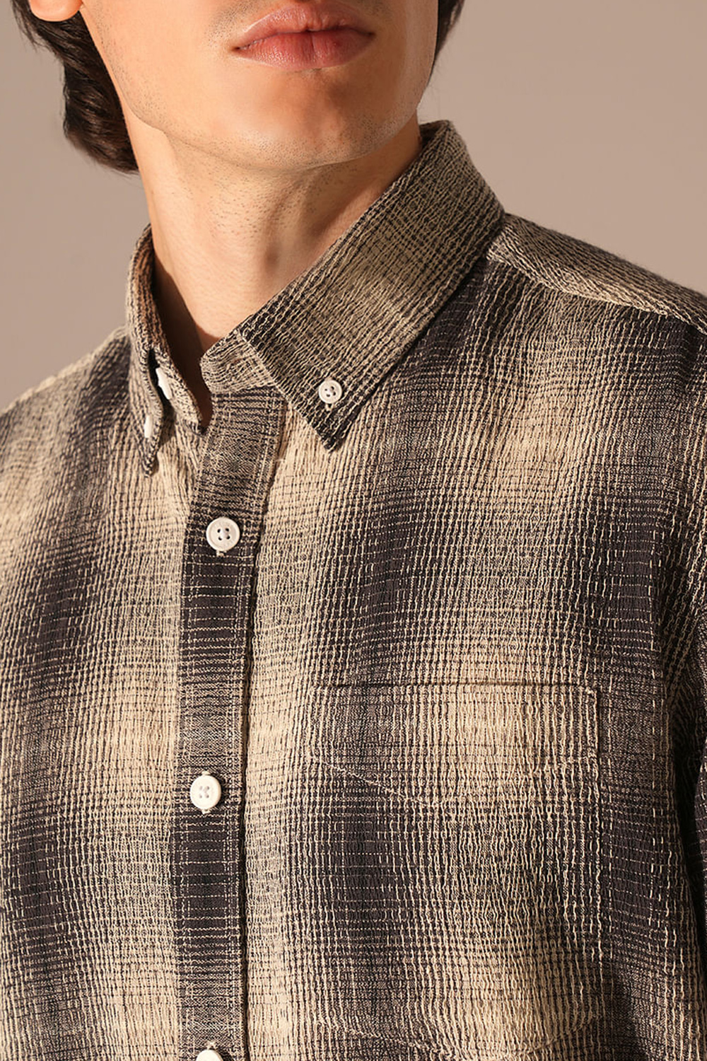 Black Beige Check Cotton Shirt
