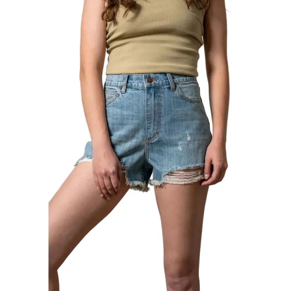 Denim Embroidered High Rise Shorts