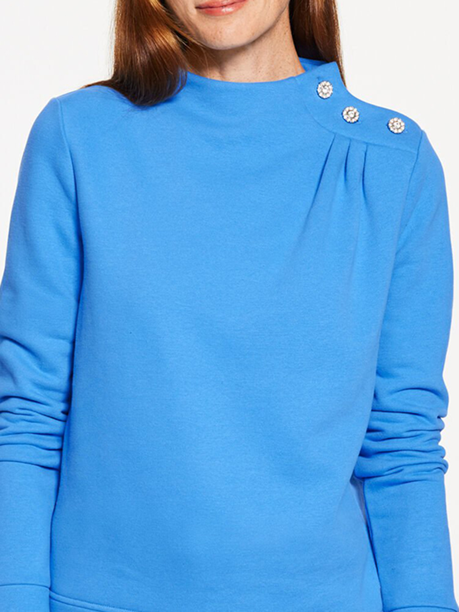 Women's Niche Design Style Gemstone Shoulder Accented Sports Shirt