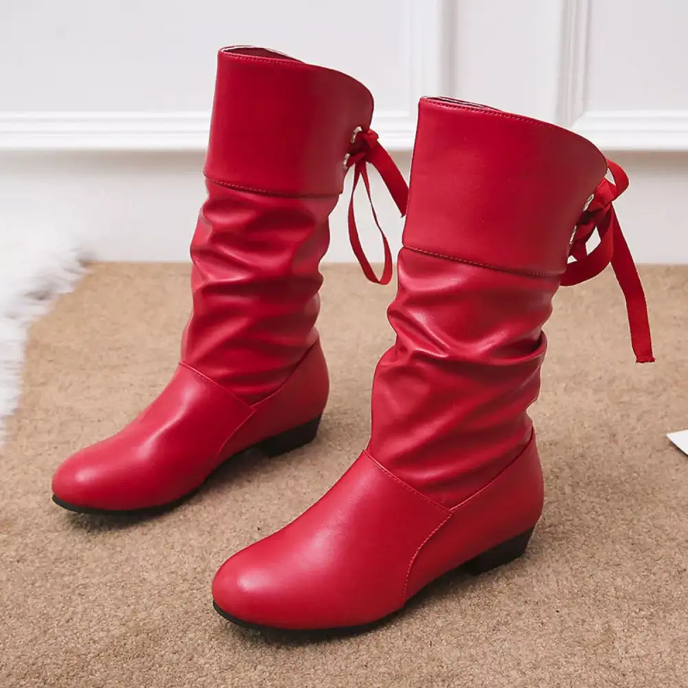 Feminine Round Toe Block Heels Boots