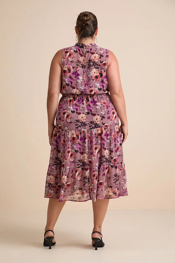 In My Dreams Mauve Floral Print Midi Dress