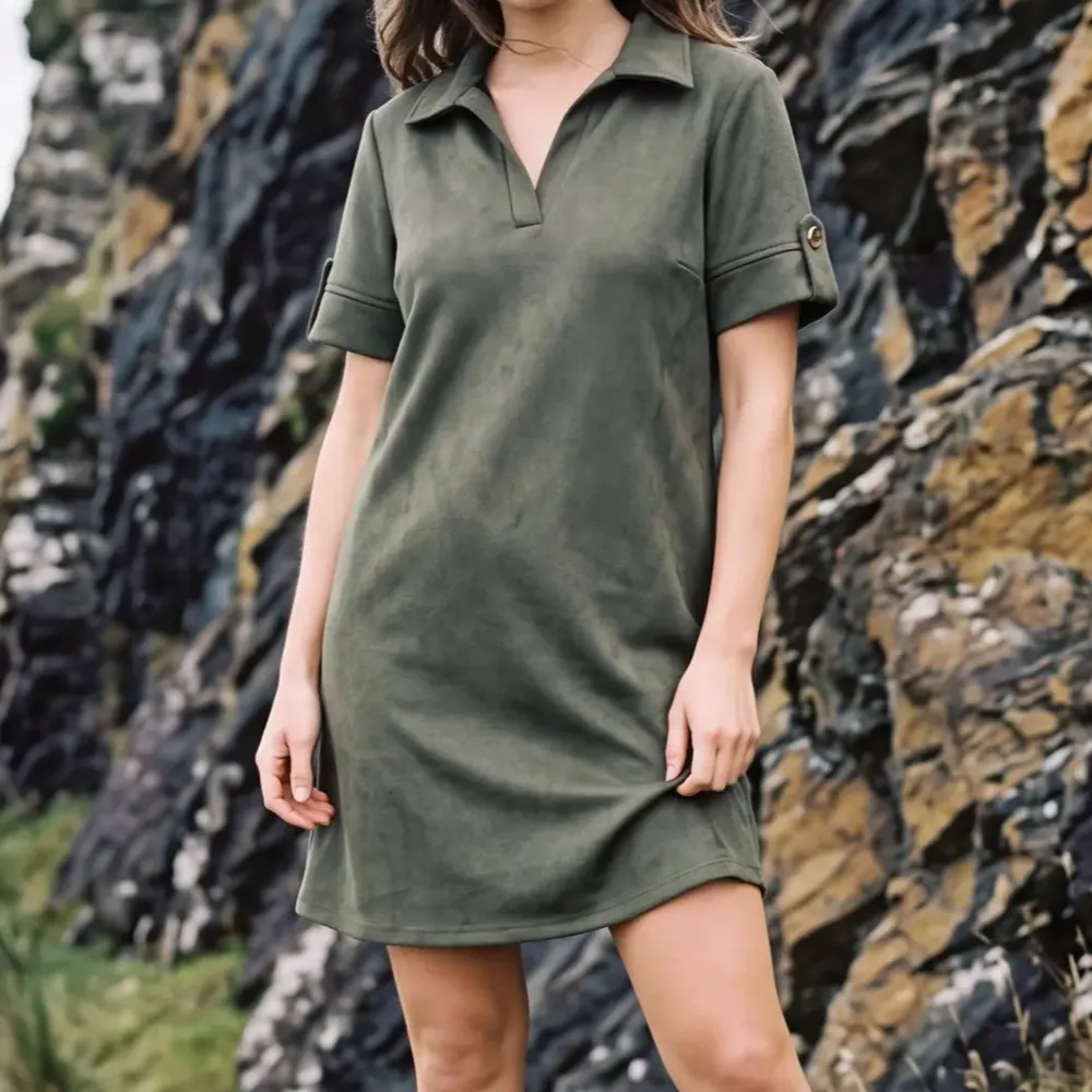 Collared Suede Mini Dress