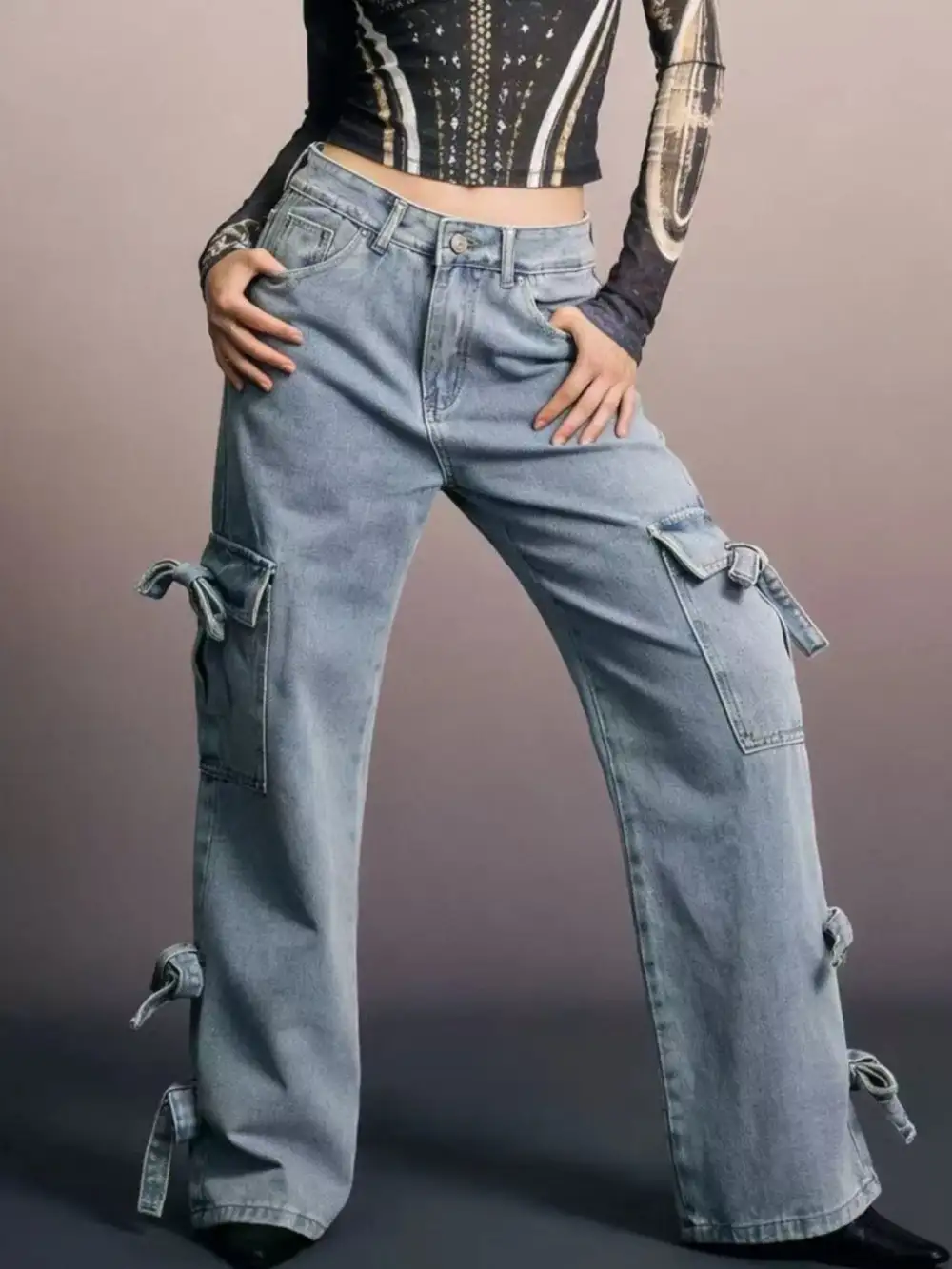 Raw Hem Tiered Denim Jeans