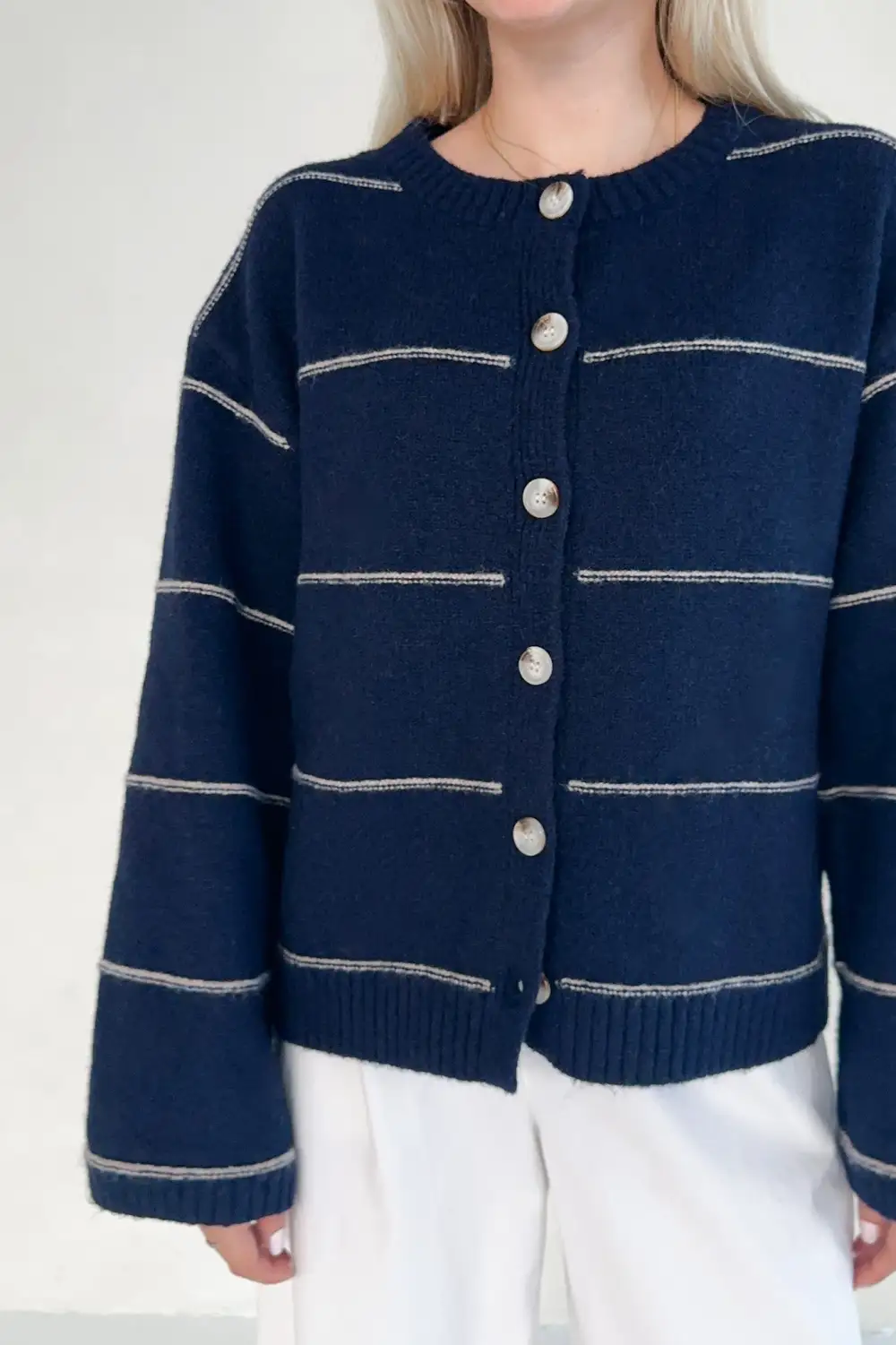 Knit Striped Button Front Cardigan
