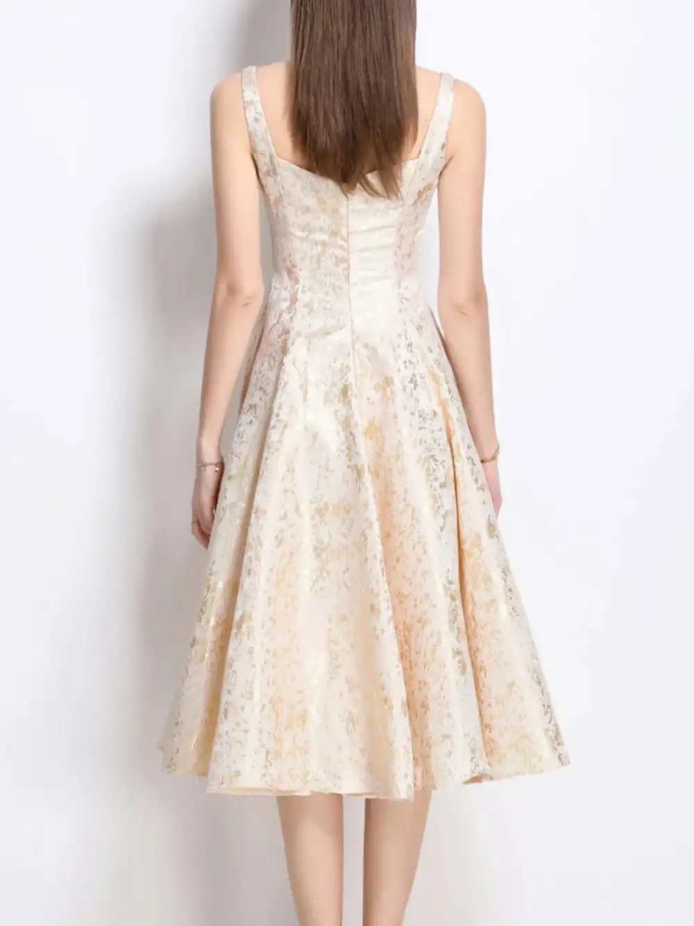 Textured Detail Floral Sleeveless Midi Dress