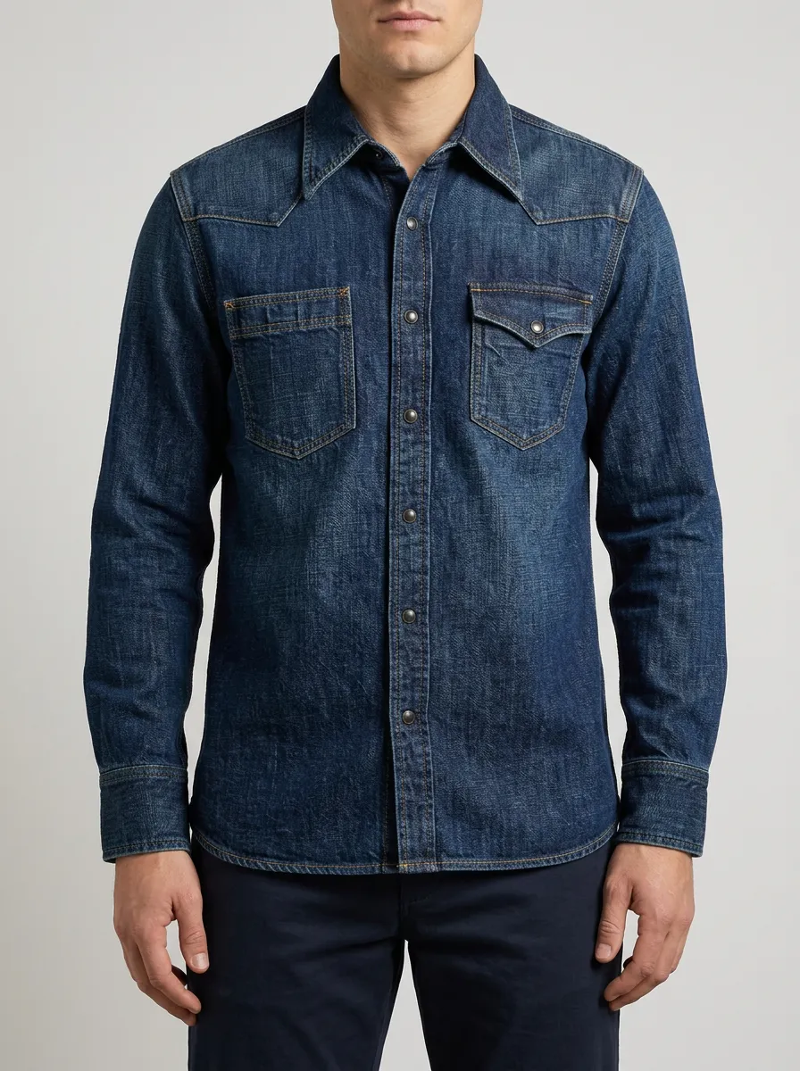 Washed Denim Snap-Front Shirt for Everyday Wear