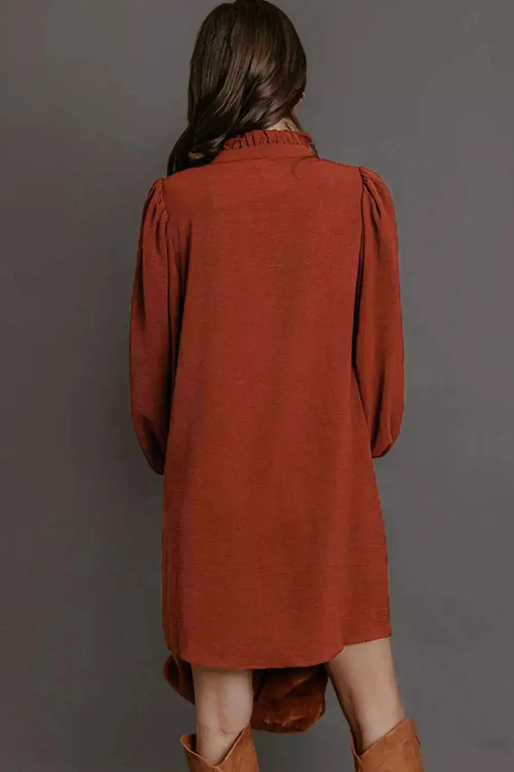Solid Shift Long Sleeve Mini Dress