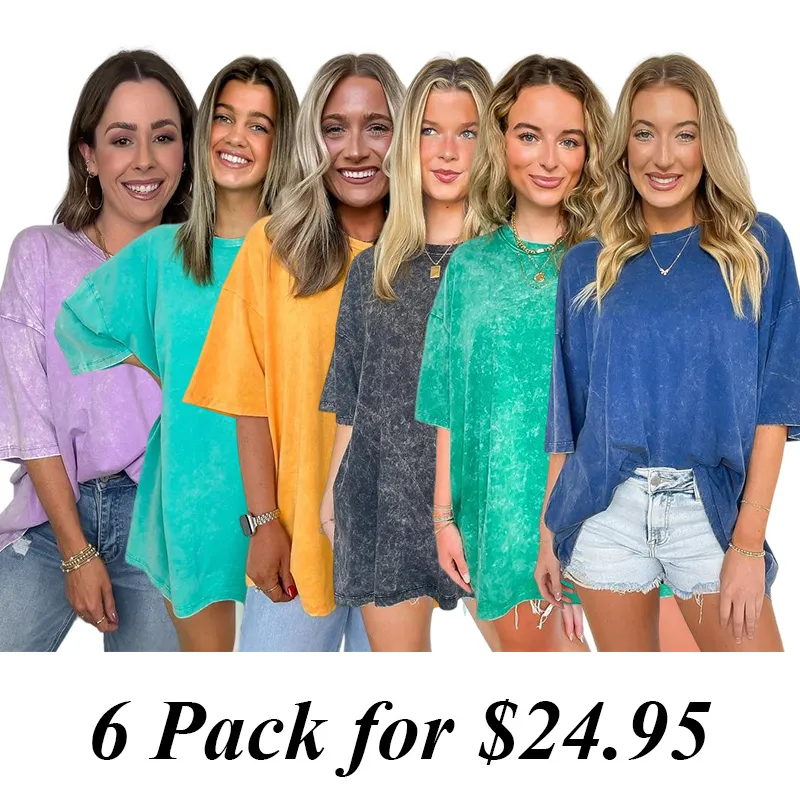 6PACK-Mineral Wash Oversized Top - BACK IN STOCK